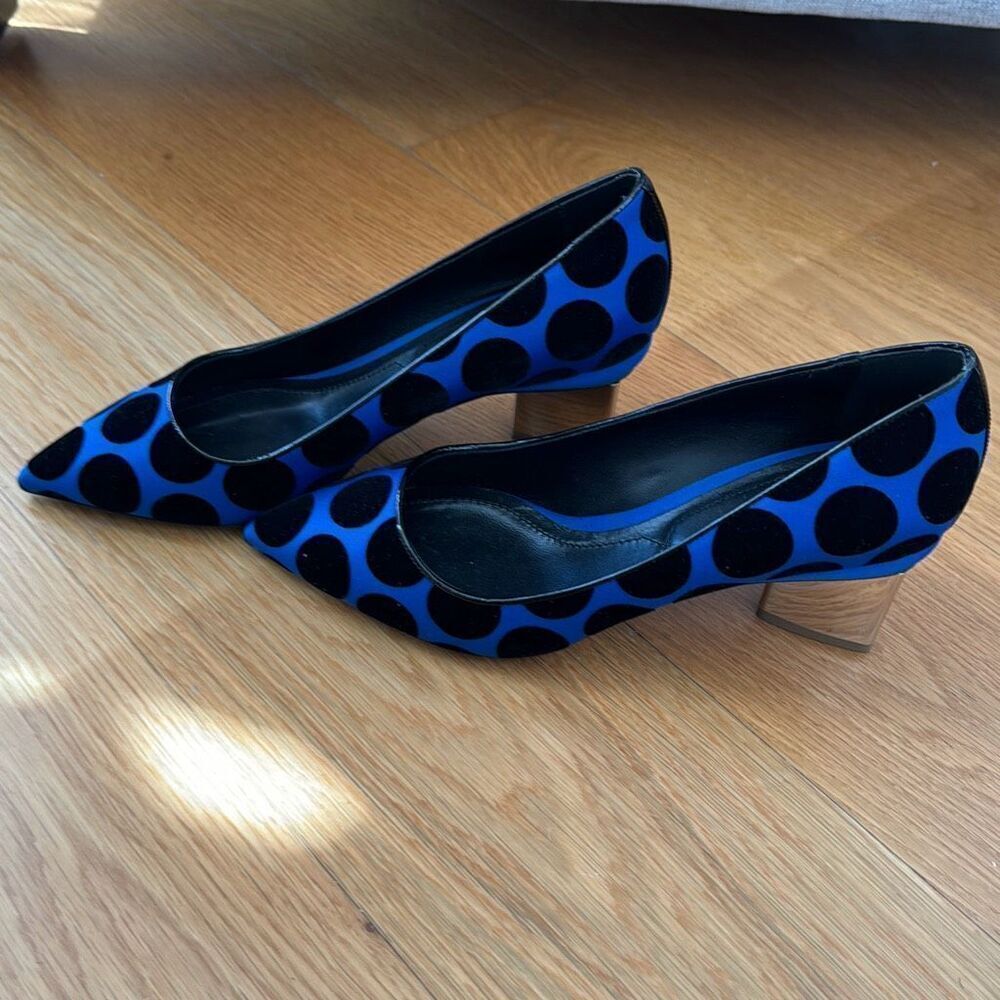 Nicholas Kirkwood Blue Black Polka Dot Block Heels size 37